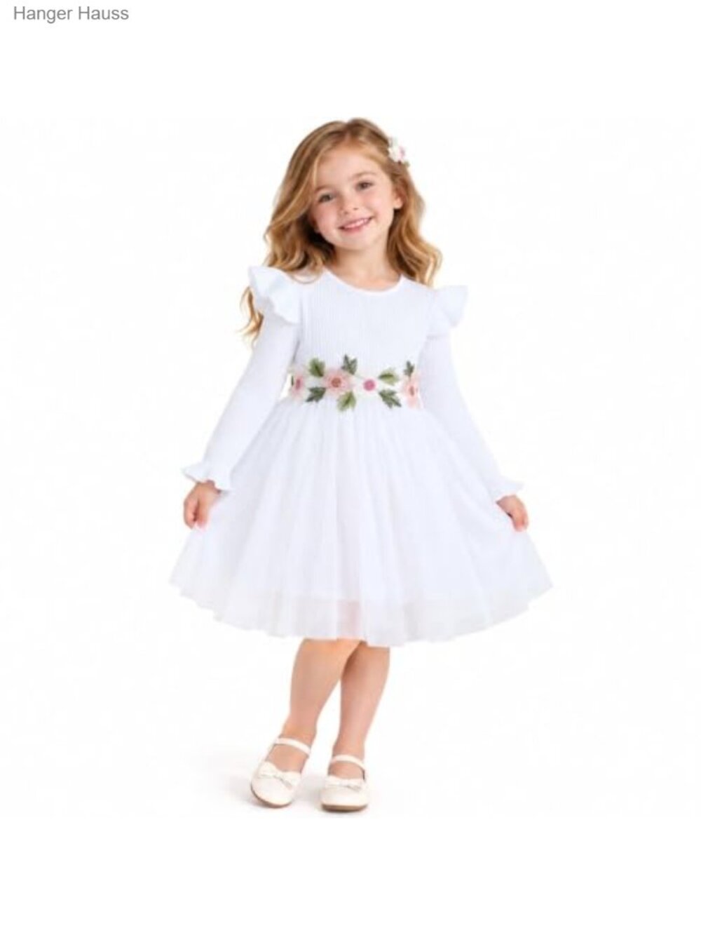 Girls Tulle Tutu Dress Cotton Ribbed Long Sleeve Birthday Wedding Party
